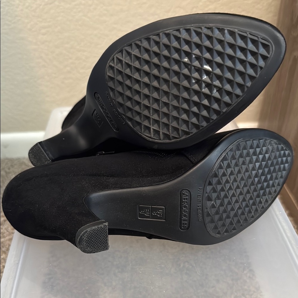 Like New - AEROSOLES Black Heeled Boots with Metallic Accents - Picture 5 of 5